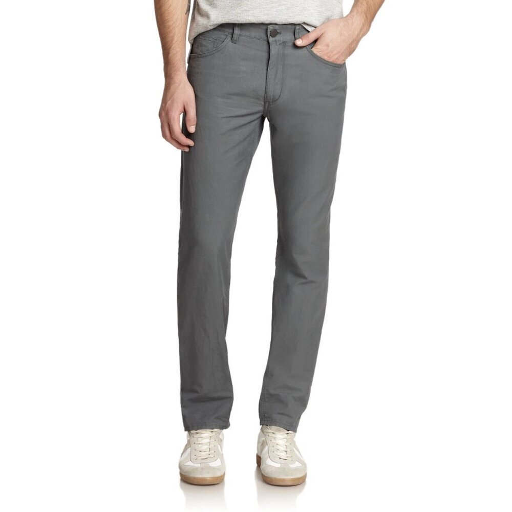 Theory Haydin Linen Blend Straight Leg Slim Fit Pants in Smoke Cloud Grey, 29